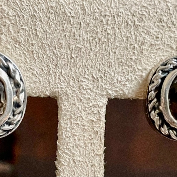 MJS sterling silver stud earrings smokey topaz rope surround design - Picture 13 of 14